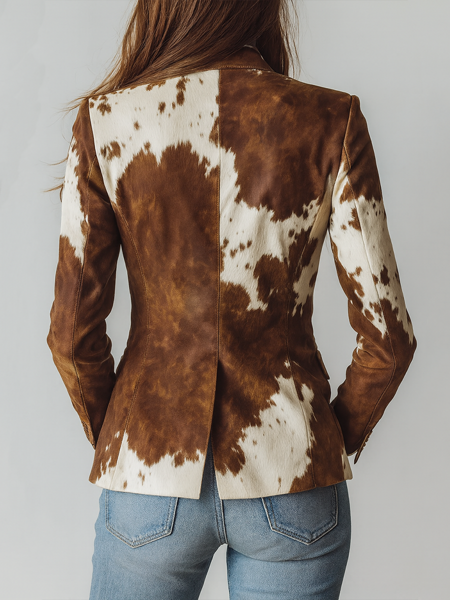 Blazer Vintage Feminino com Padrão de Vaca – Opção Sustentável
