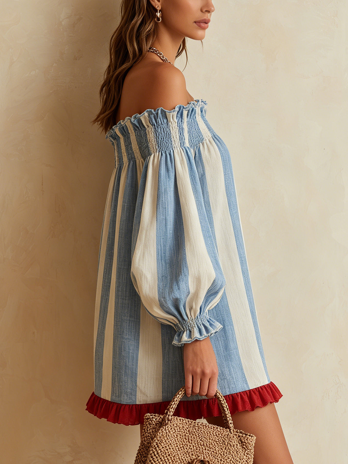 Ondine – Minivestido às riscas com ombros descobertos