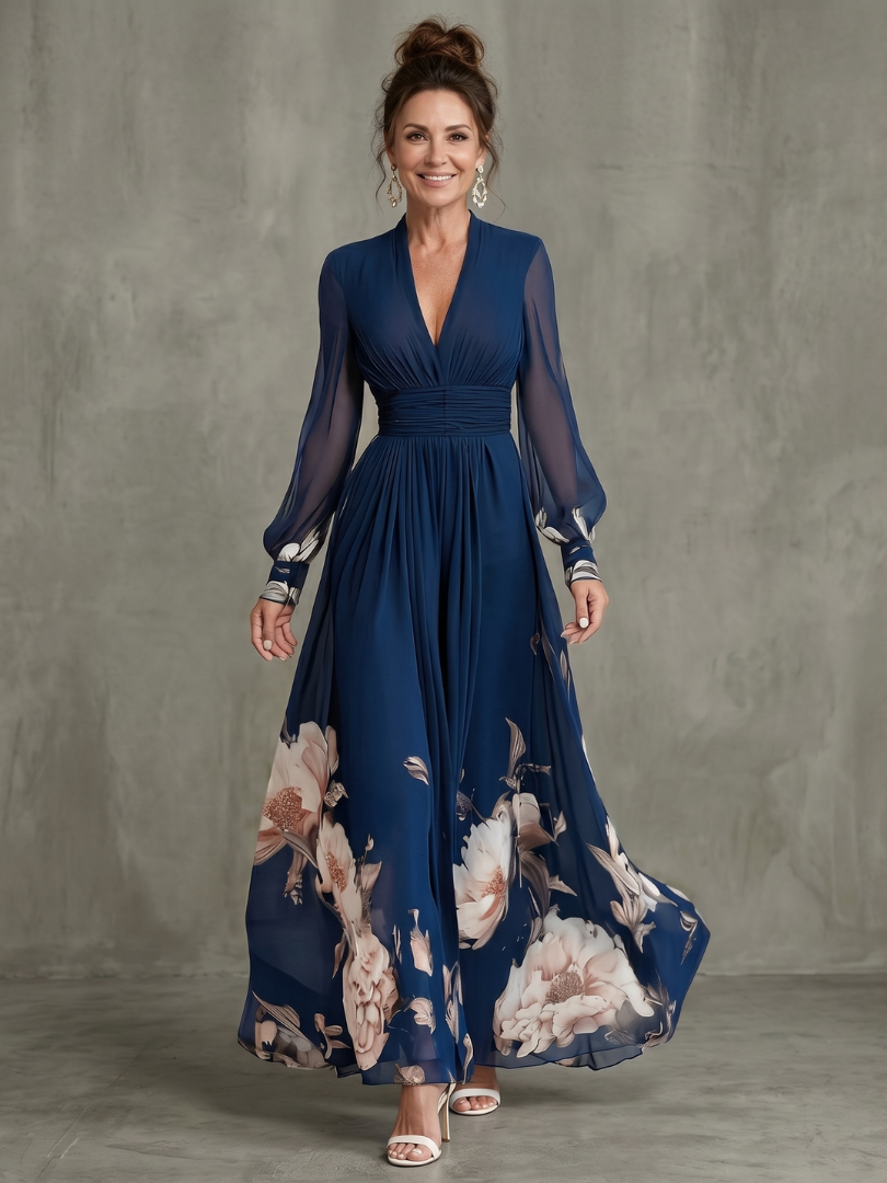 Ziva | Vestido Maxi Plissado com Mangas Transparentes