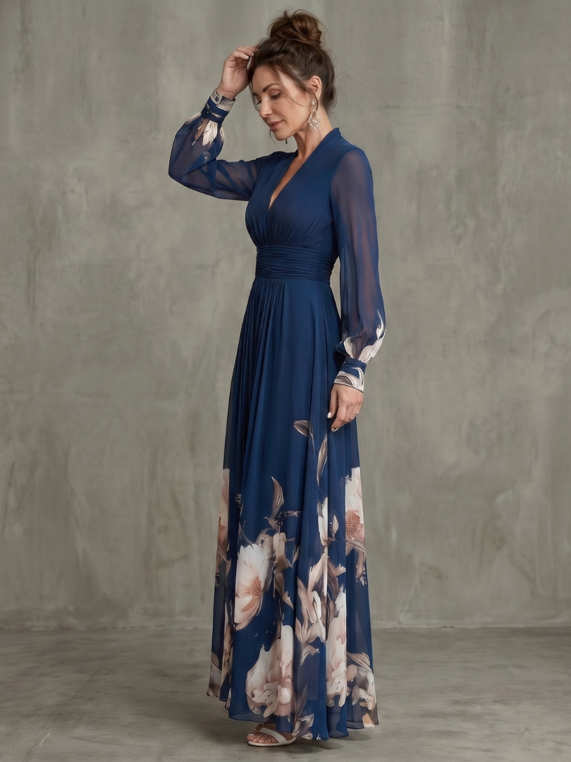 Ziva | Vestido Maxi Plissado com Mangas Transparentes