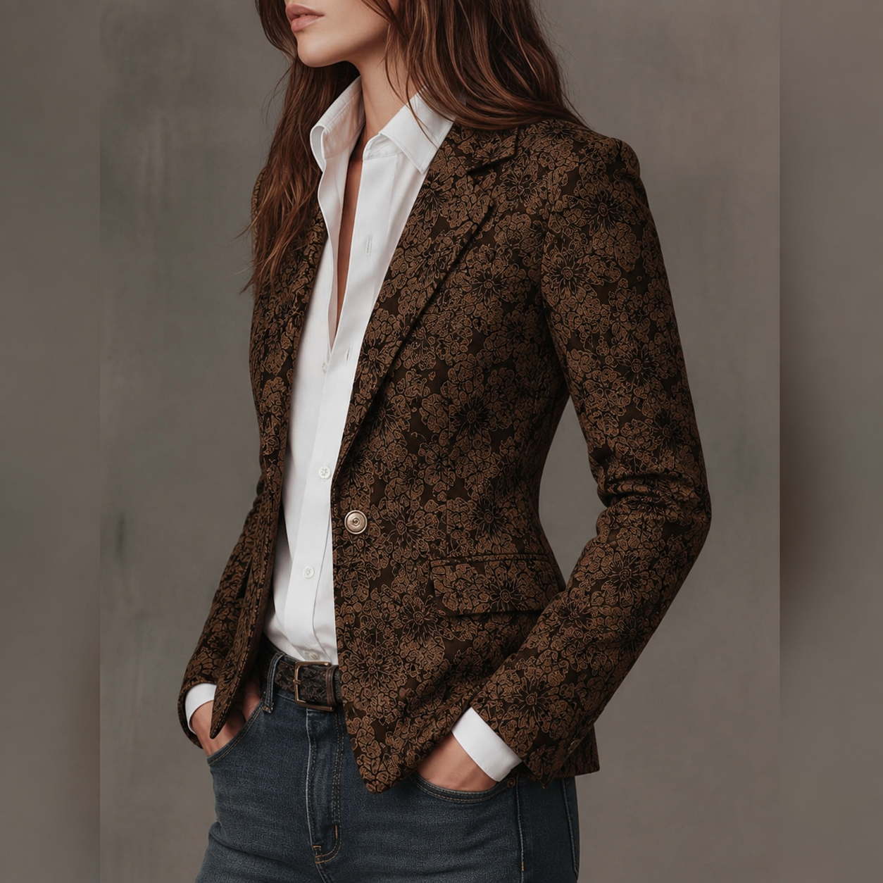 Blazer Jacquard Feminino Cintado com Padrão Paisley