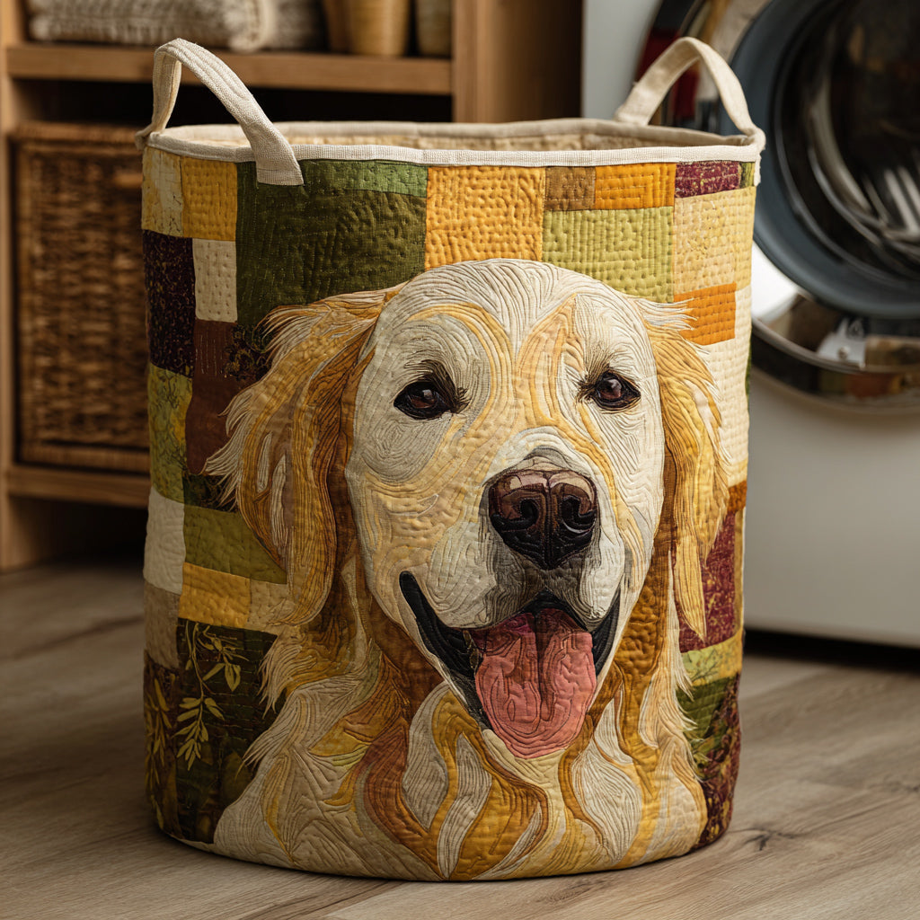 Cesto acolchoado com Golden Retriever sorridente