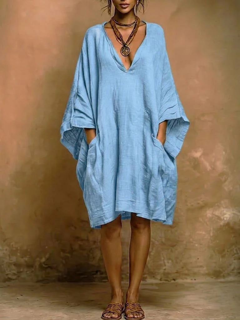 Cassienne – Vestido oversize com decote em V profundo