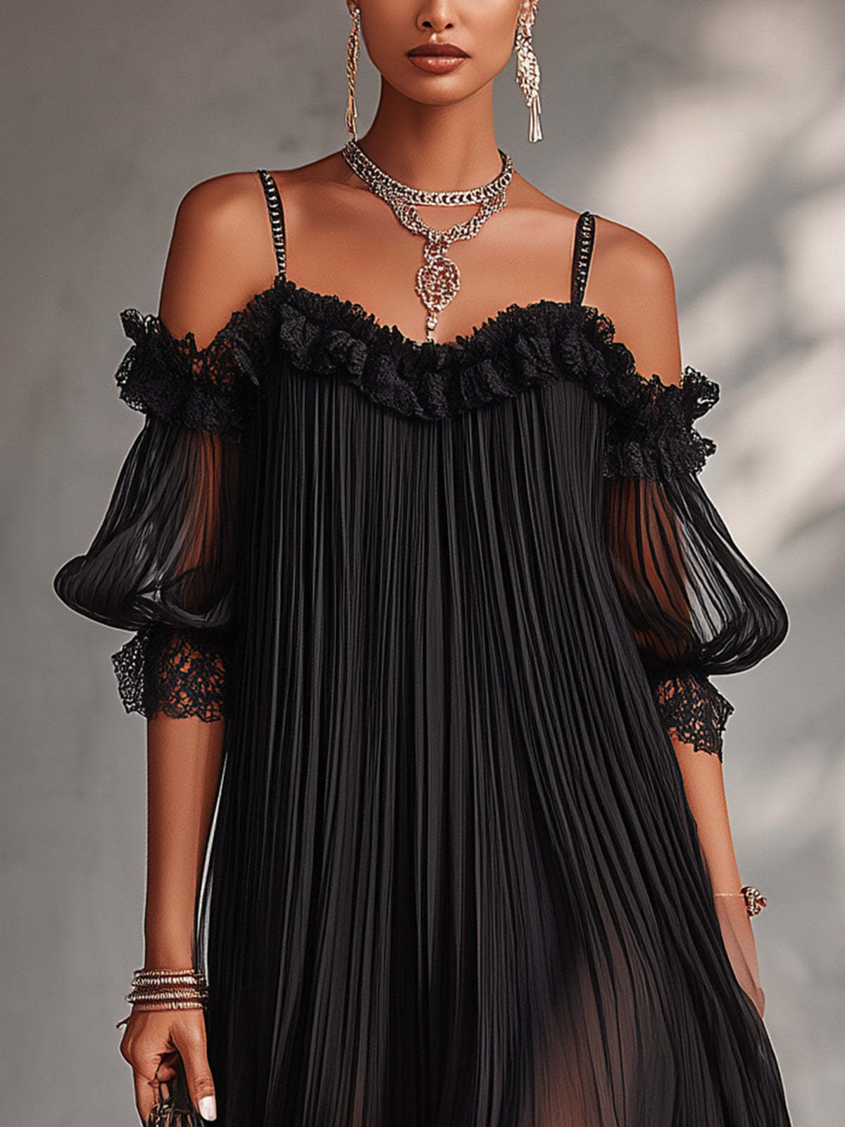 Vittoria – Minivestido preto de chiffon com renda