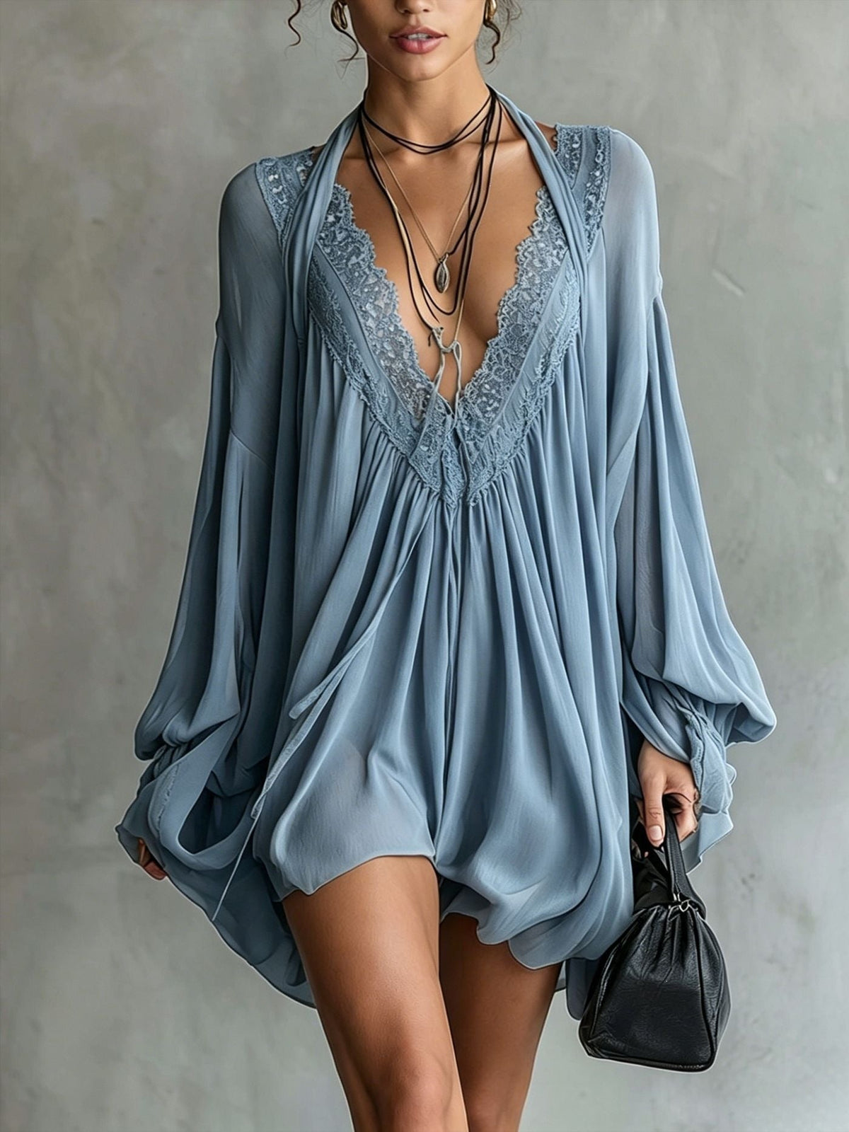 Cassandre – Minivestido de chiffon com renda