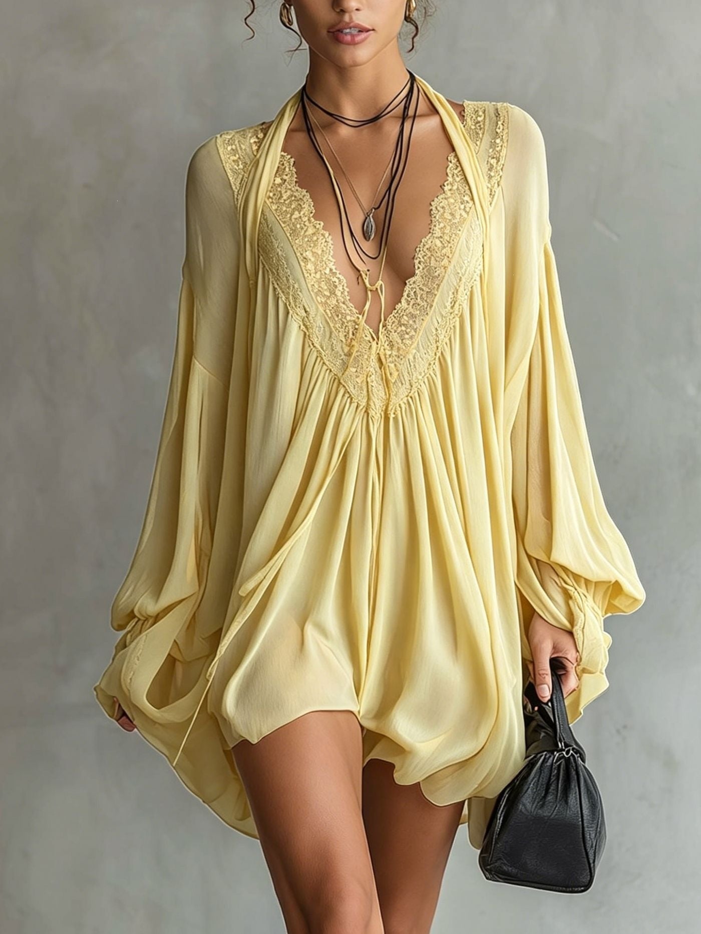 Cassandre – Minivestido de chiffon com renda