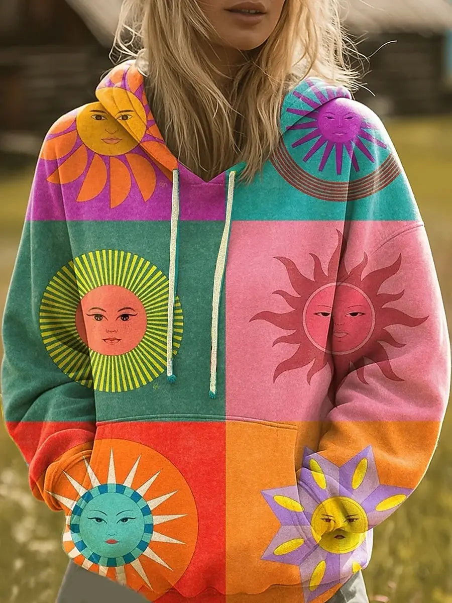 Thalindra | Hoodie Gráfico Arco-Íris com Estampado Sunburst