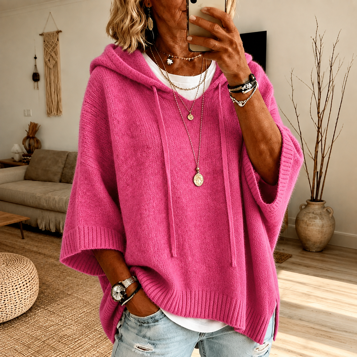 Chloé | Camisola Poncho com Capuz em Rosa