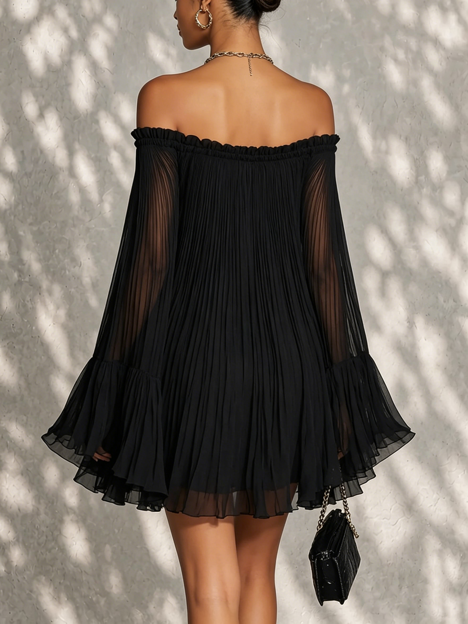 Selina – Minivestido preto com mangas de folhos