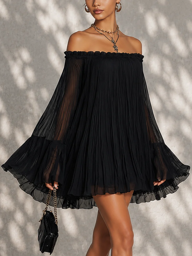 Selina – Minivestido preto com mangas de folhos