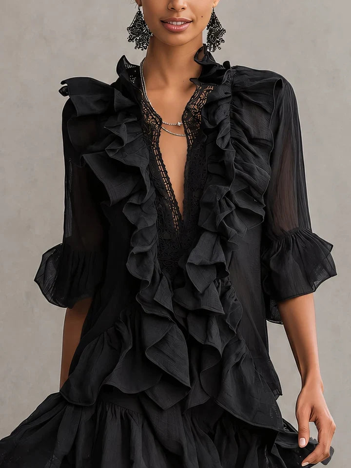 Anaïs - Minivestido de chiffon com folhos