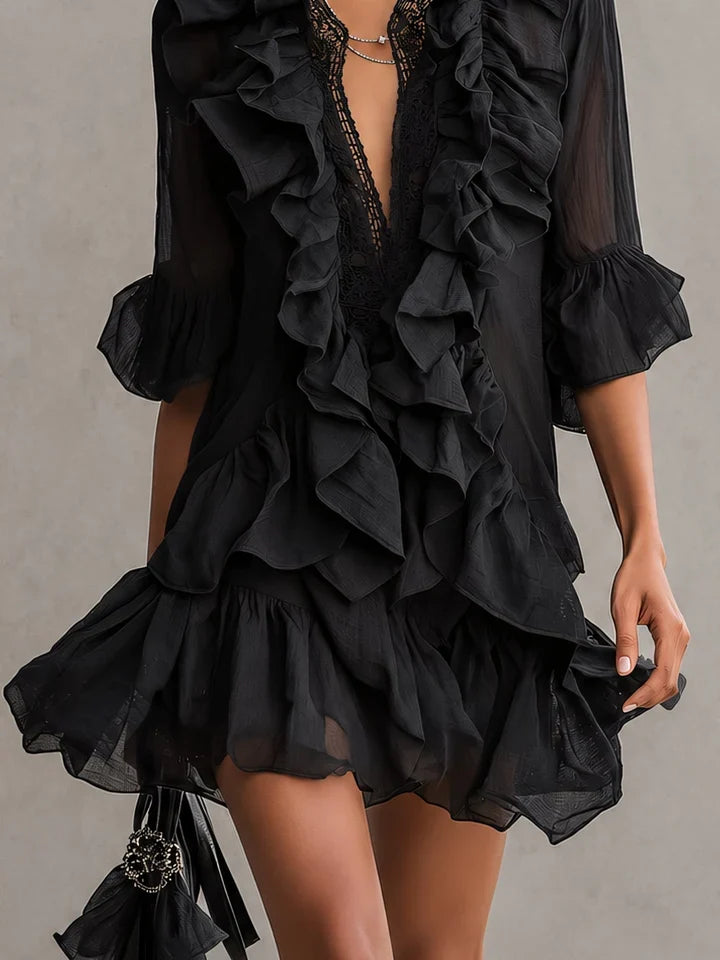 Anaïs - Minivestido de chiffon com folhos