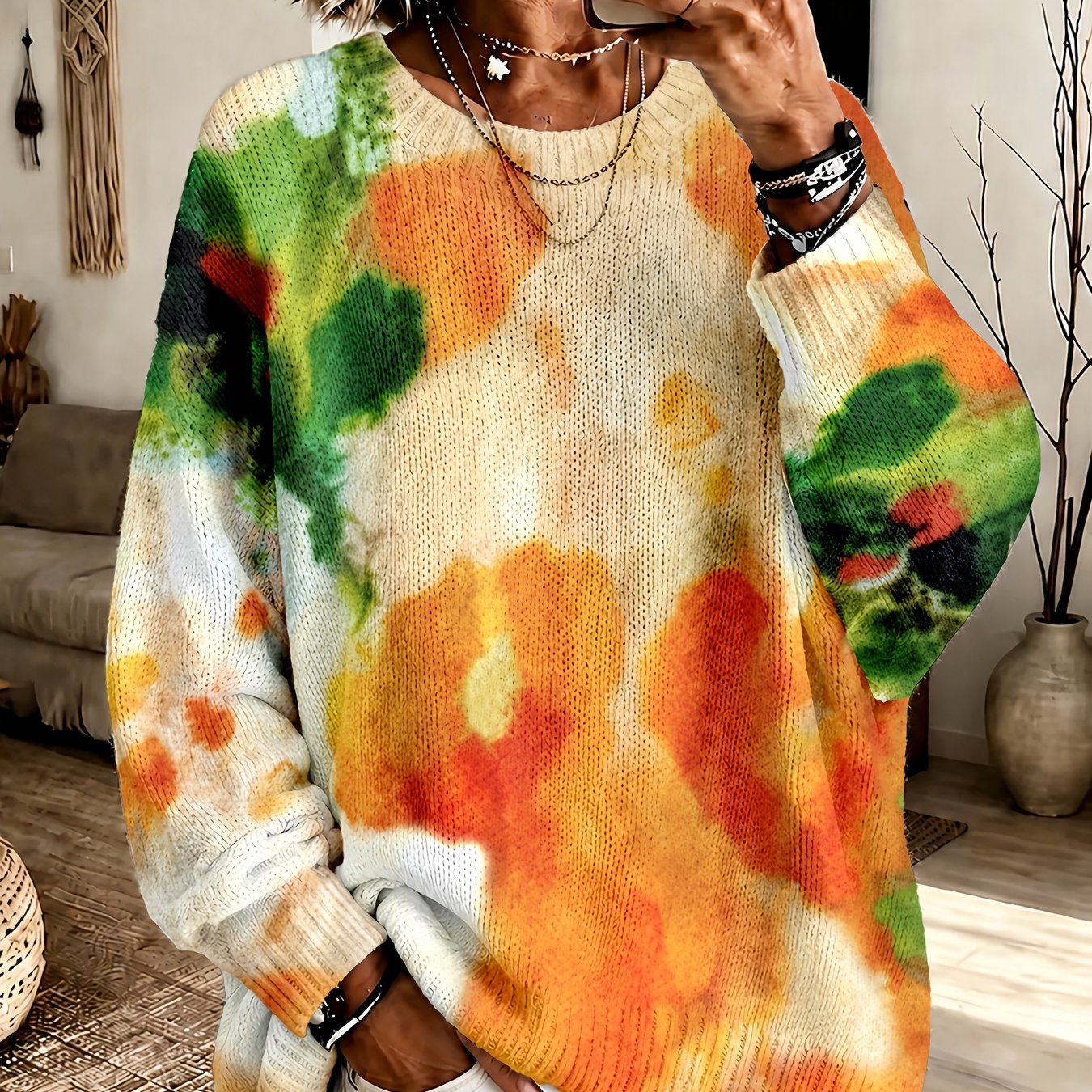 Amberlei | Camisola Laranja Tie-Dye Floral com Gola Redonda