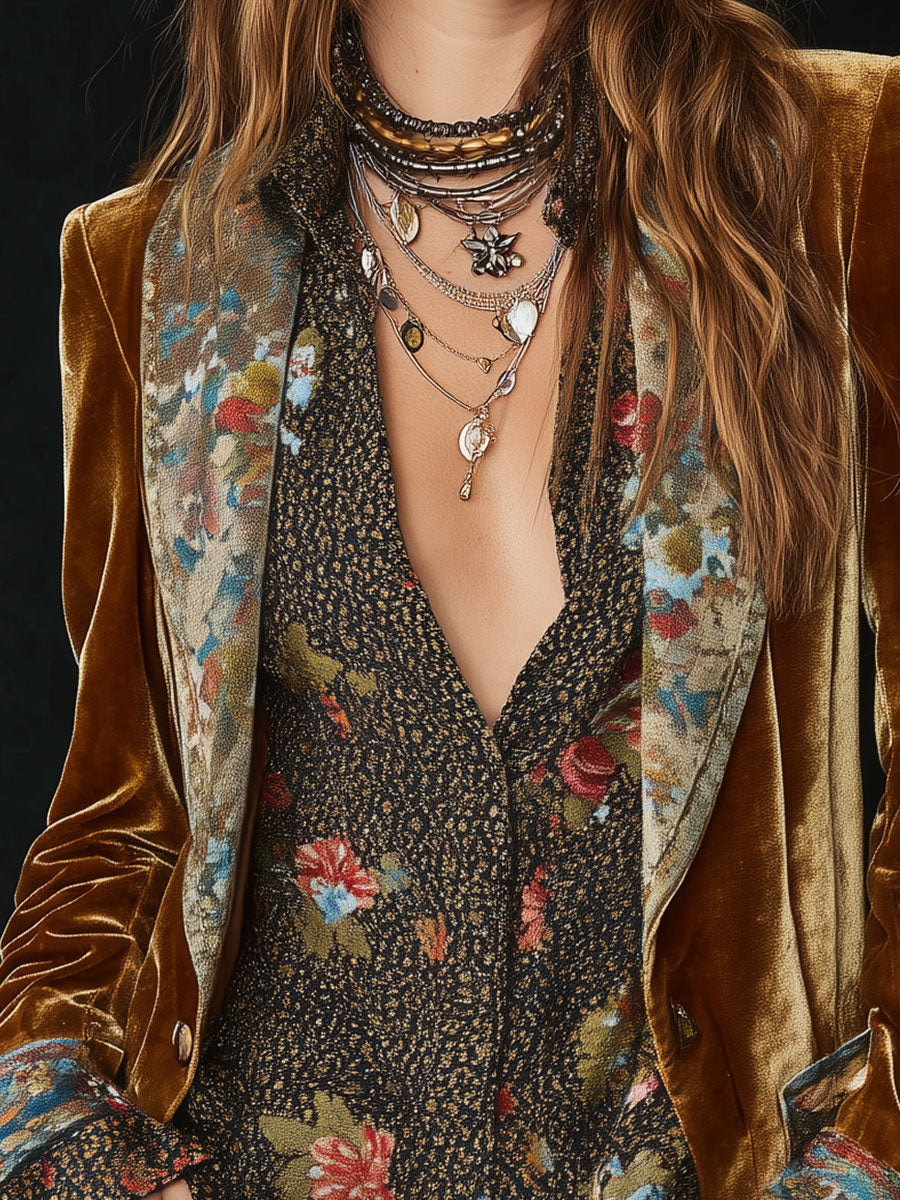 Blazer Vintage Feminino com Estampado Patchwork Floral