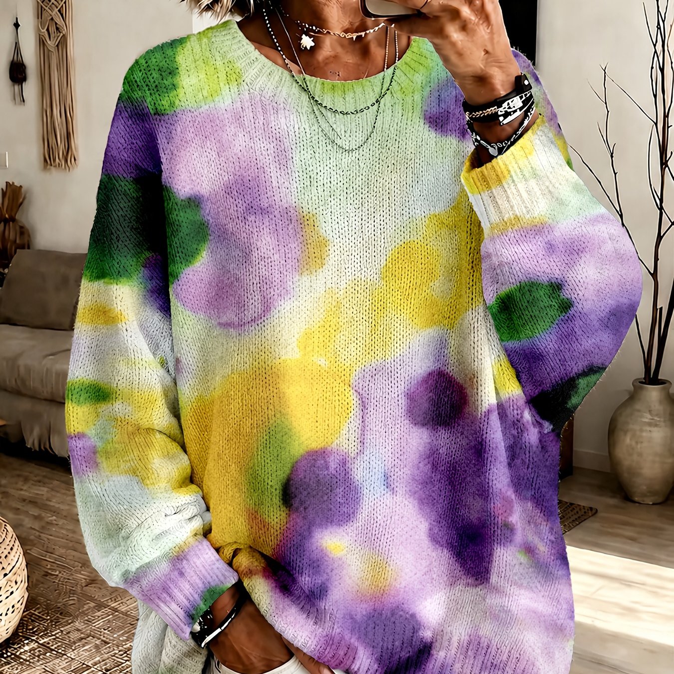 Violetta | Camisola Roxa Tie-Dye Floral com Gola Redonda