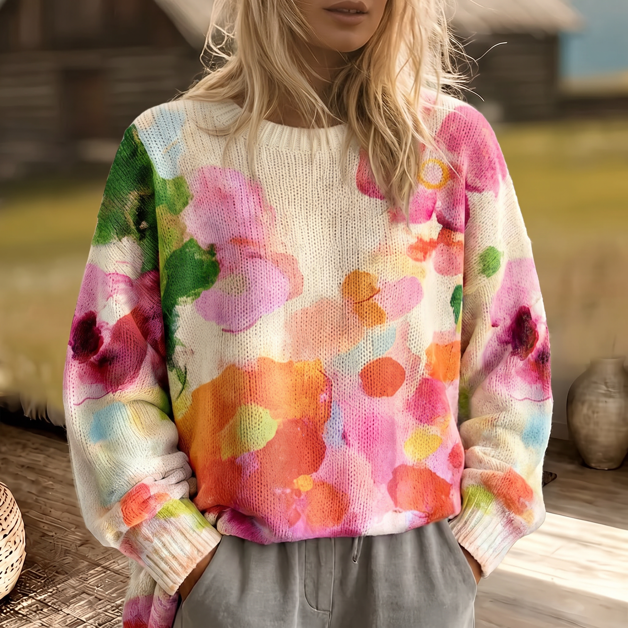 Ferrona | Camisola de Malha Multicolor Tie-Dye Floral