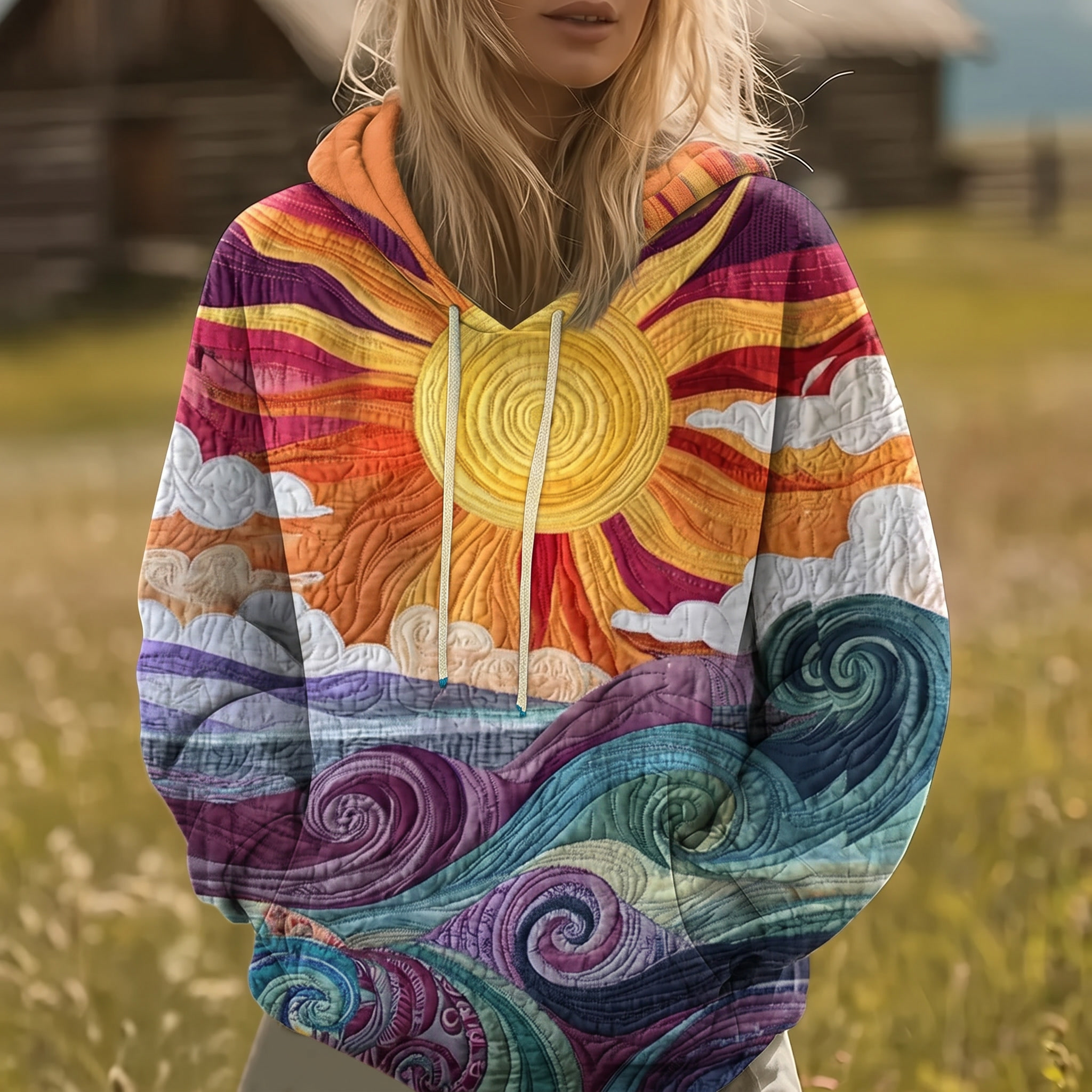 Auralei | Hoodie Y2K com Estampado Sunburst