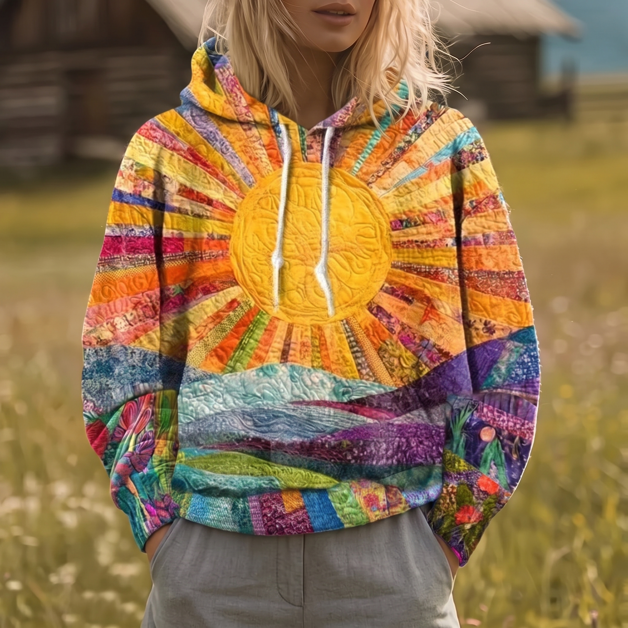 Ryleth | Hoodie Y2K com Estampado Sunburst