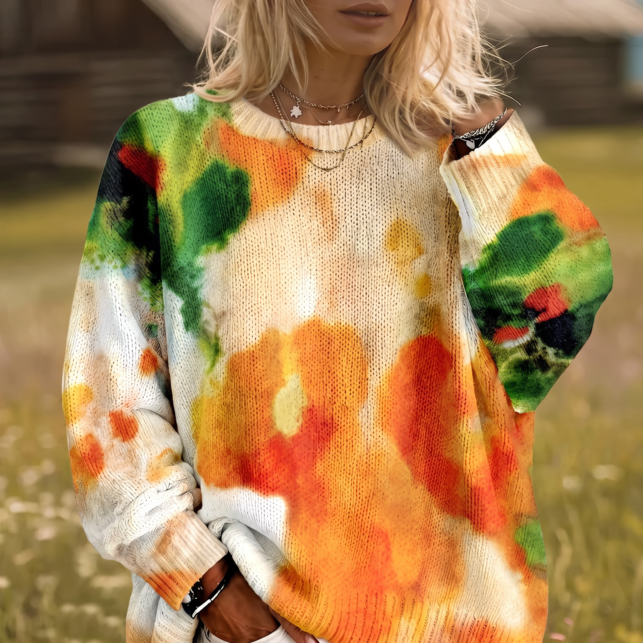 Amberlei | Camisola Laranja Tie-Dye Floral com Gola Redonda