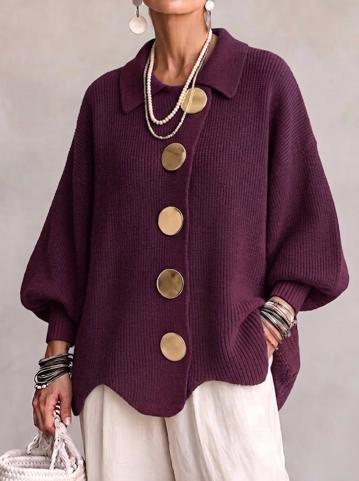 Iolanthe | Cardigan com Gola e Botões Metálicos