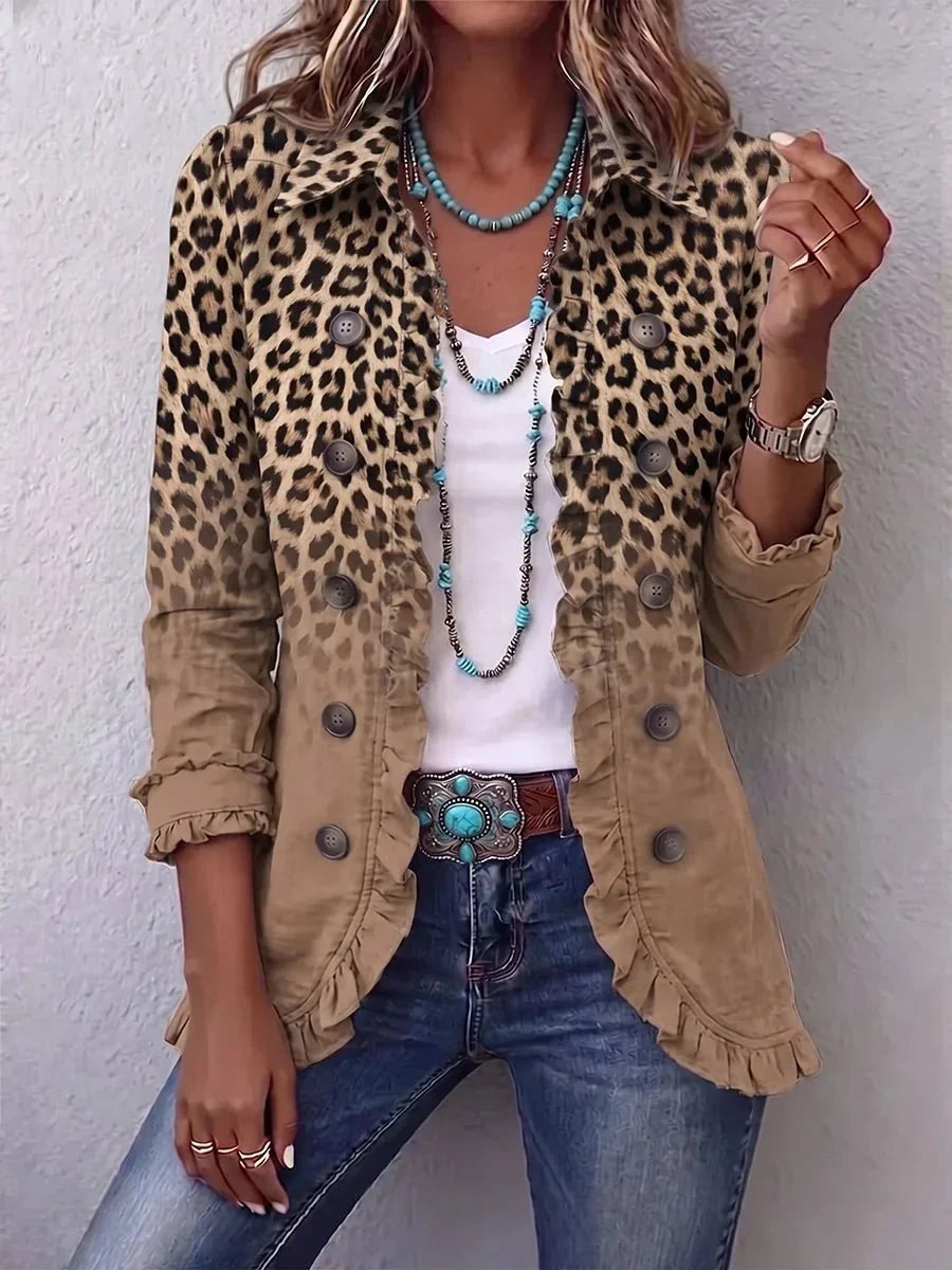 Tawny | Casaco vintage com folhos e ombré leopardo