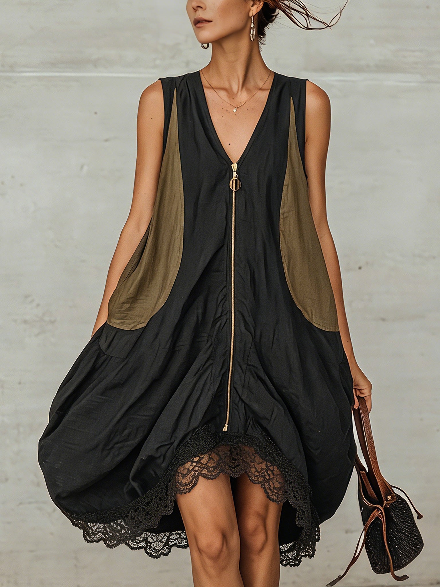 Valentina – Minivestido color block com fecho frontal