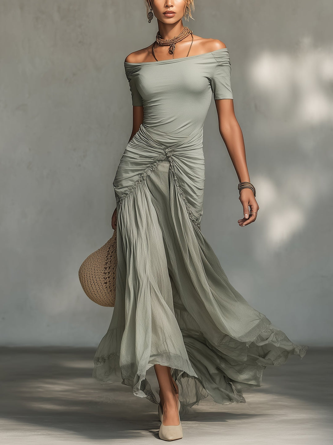 Sophie – Vestido Maxi de Chiffon Cinzento