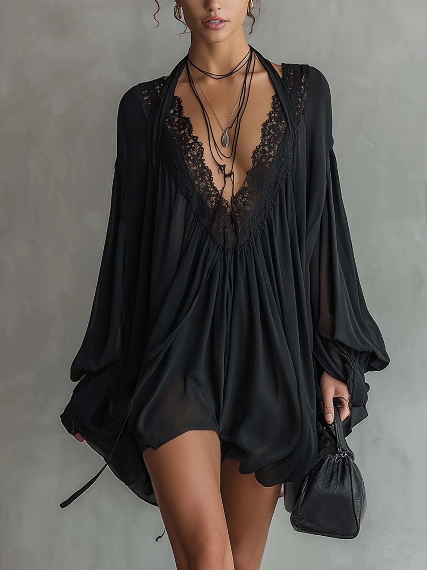 Cassandre – Minivestido de chiffon com renda