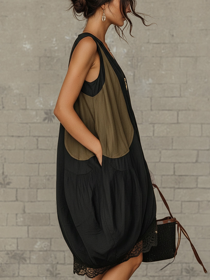 Valentina – Minivestido color block com fecho frontal