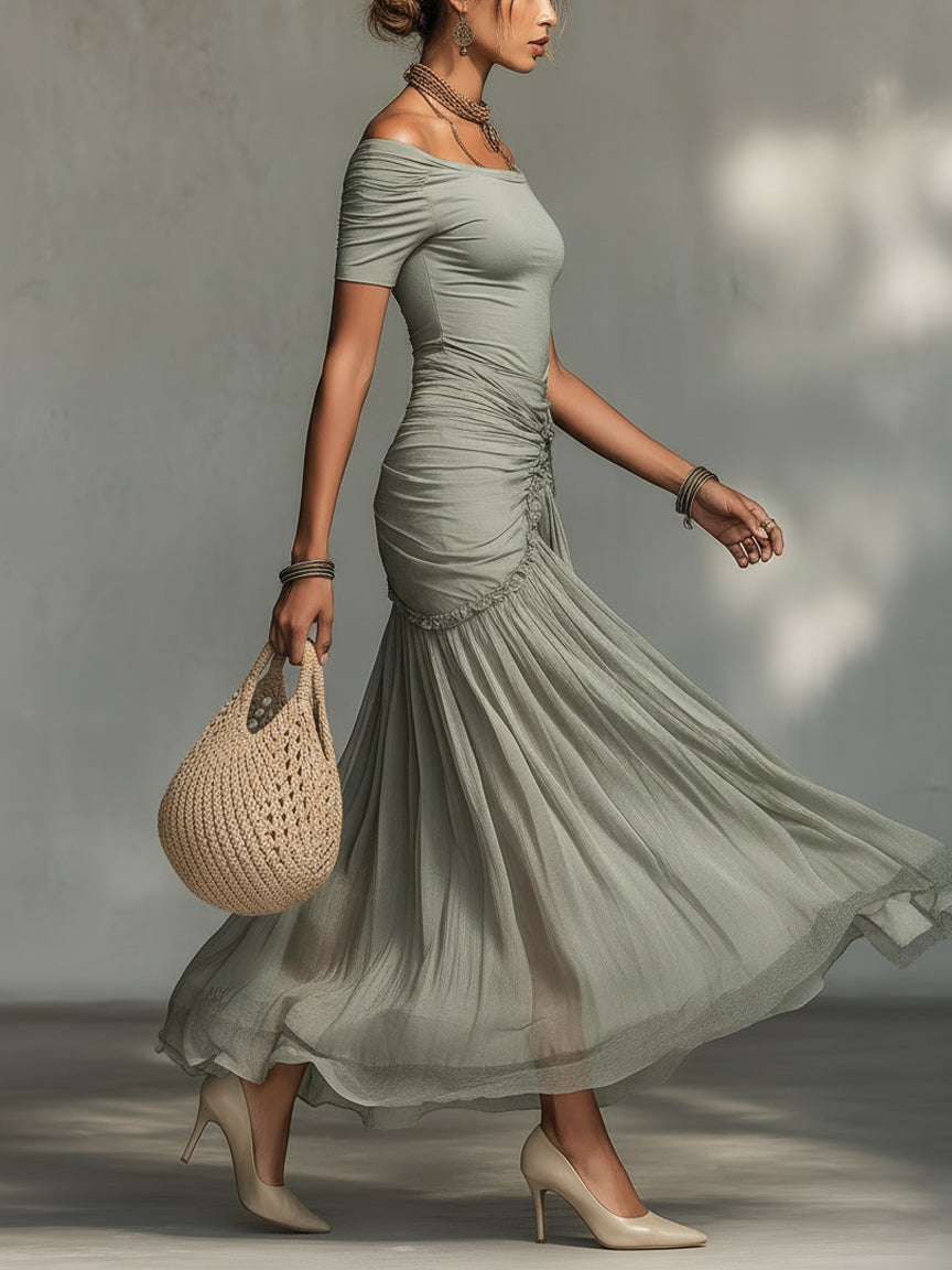 Sophie – Vestido Maxi de Chiffon Cinzento