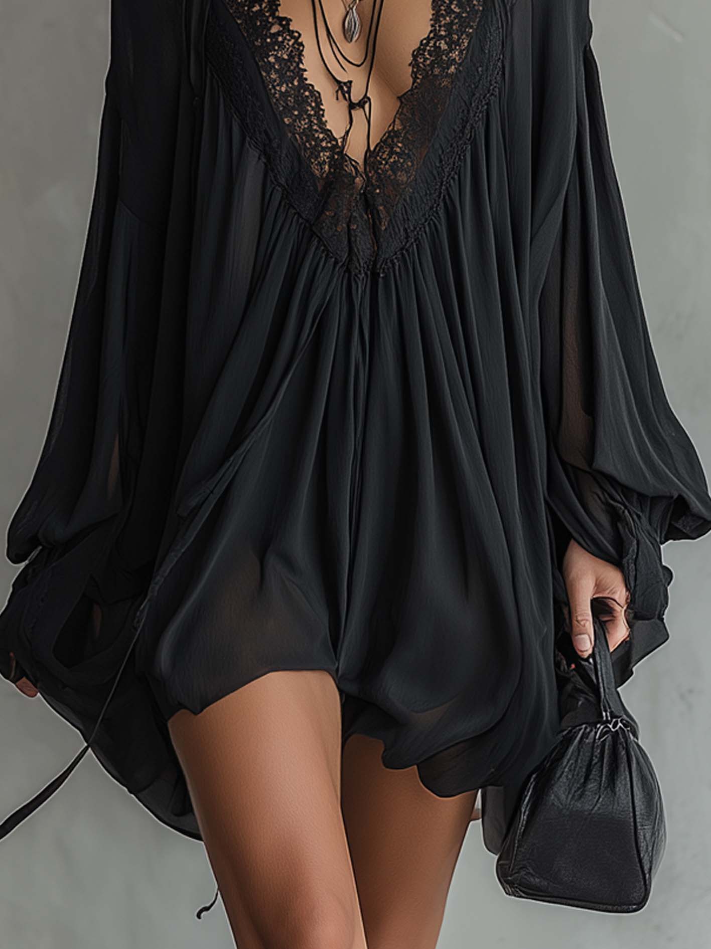Cassandre – Minivestido de chiffon com renda