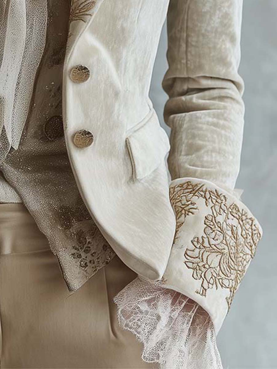 Blazer Feminino Cintado Marfim com Bordado