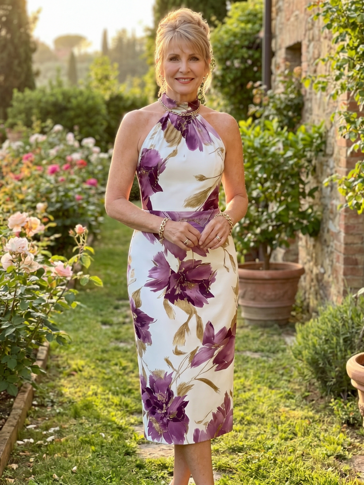Zinnara | Vestido midi com decote em V e estampado floral
