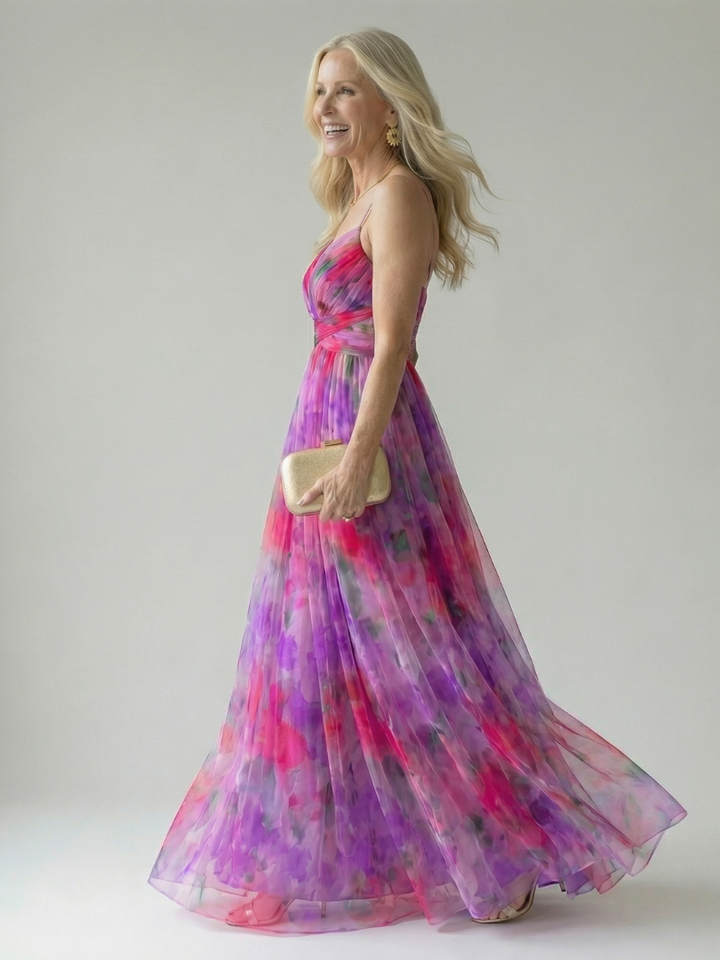 Élise | Vestido maxi envelope com degradé de cores