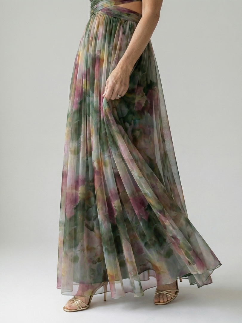 Élise | Vestido maxi envelope com degradé de cores