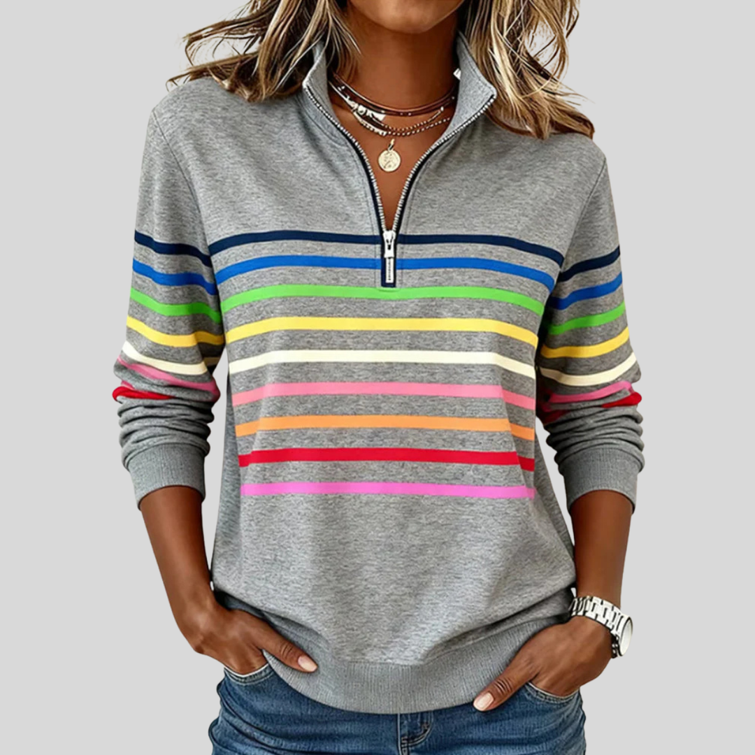 Prismette™ | Sweatshirt às riscas coloridas com fecho de 1/4