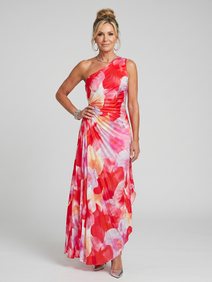 Taya | Vestido midi de um ombro com corpete plissado