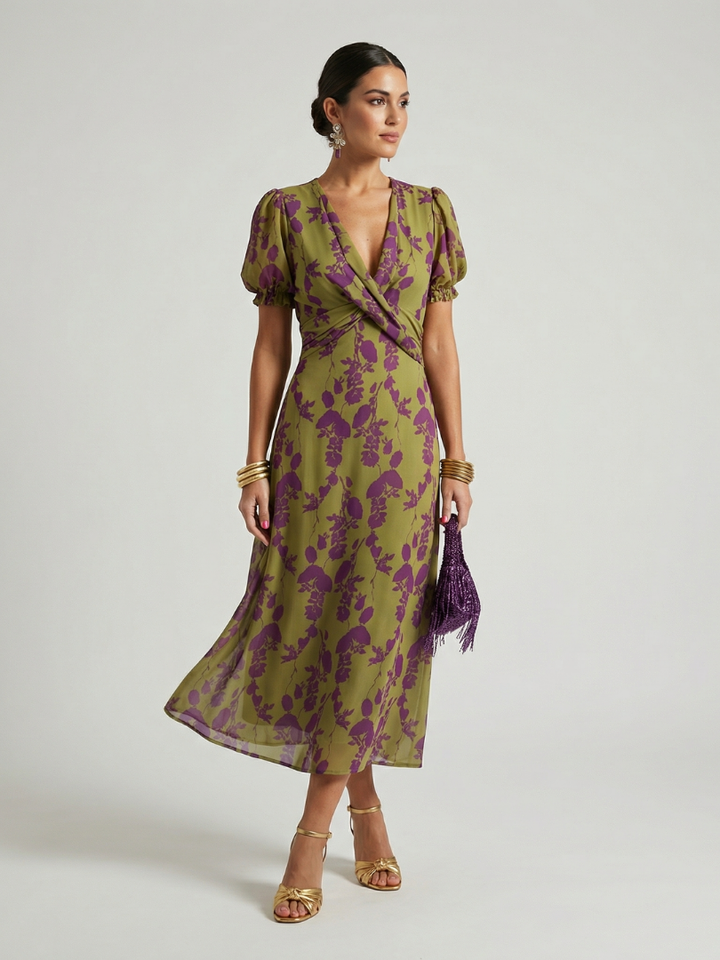 Virel | Vestido midi solto com padrão floral