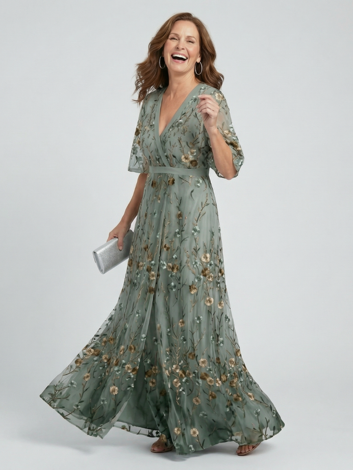 Selora | Vestido maxi fluido de frente única com padrão floral
