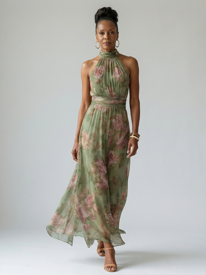 Mirelle | Vestido midi com faixa de folhos na cintura