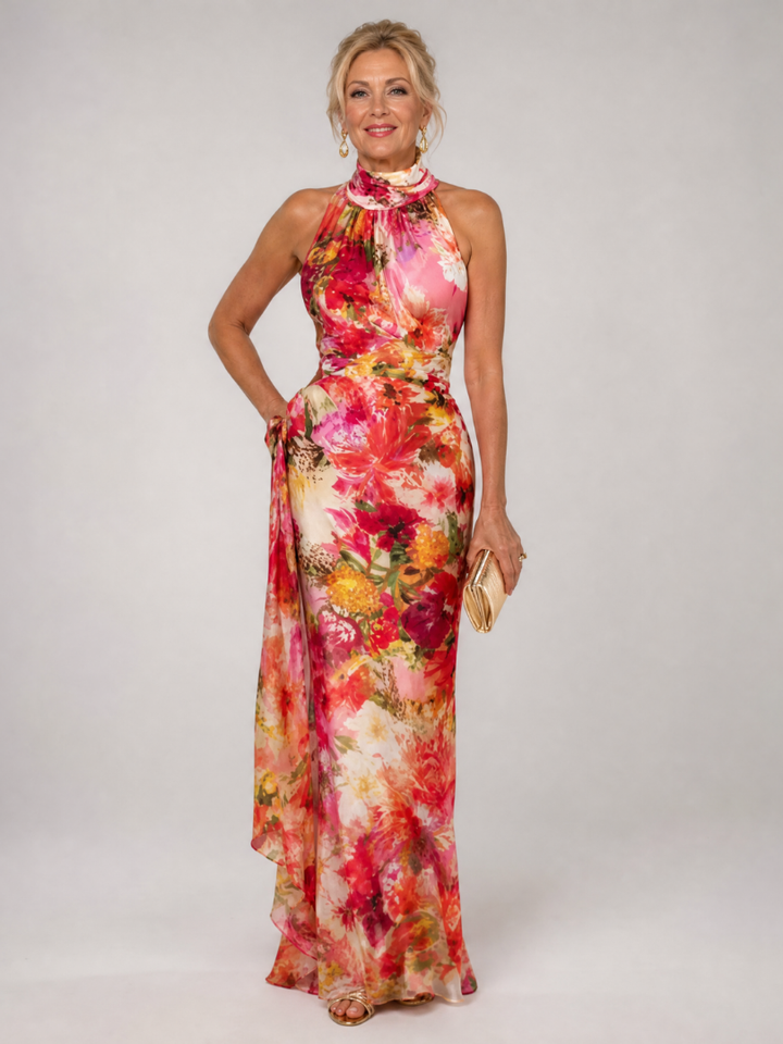 Elisabetta | Vestido maxi floral com decote coração