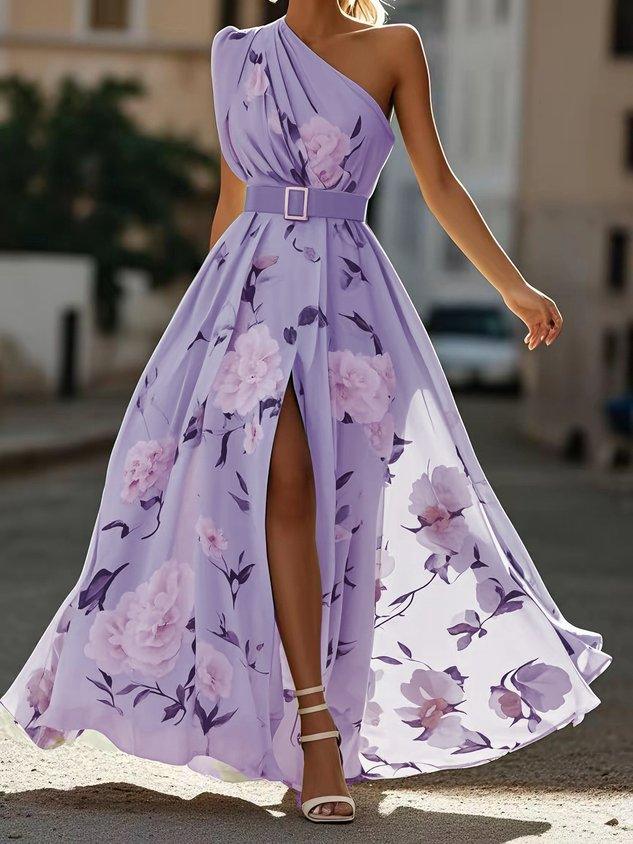 Julie | Vestido Maxi de Chiffon Verde com Estampado Floral