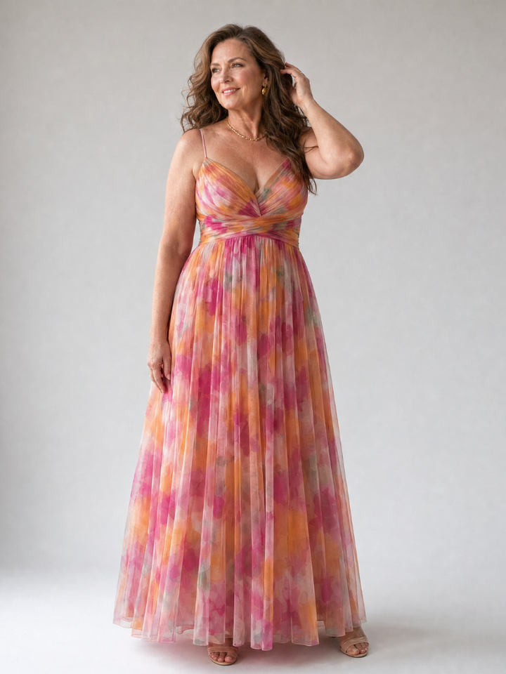Élise | Vestido maxi envelope com degradé de cores