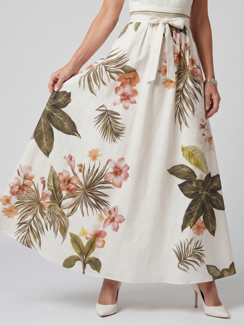 Meadow | Vestido maxi com decote drapeado e painéis botânicos