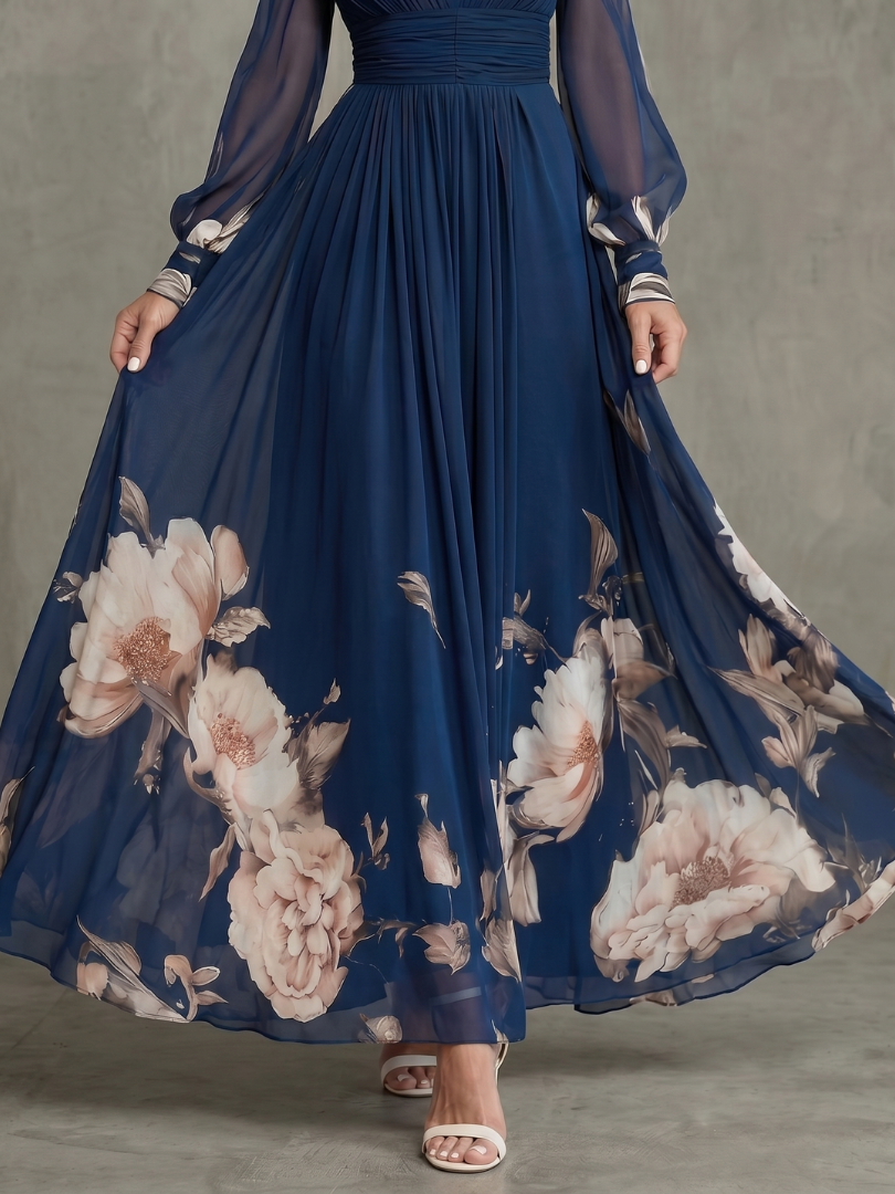 Ziva | Vestido Maxi Plissado com Mangas Transparentes
