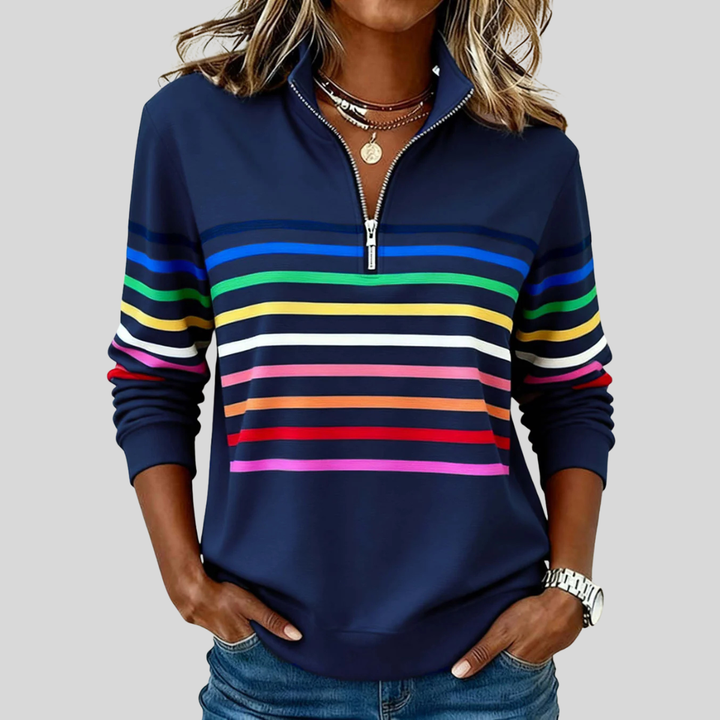Prismette™ | Sweatshirt às riscas coloridas com fecho de 1/4
