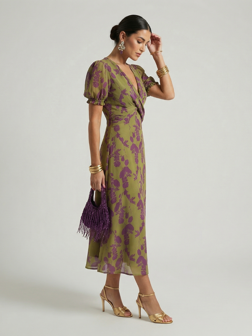 Virel | Vestido midi solto com padrão floral