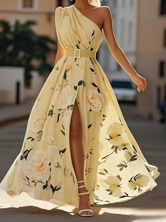 Julie | Vestido Maxi de Chiffon Verde com Estampado Floral