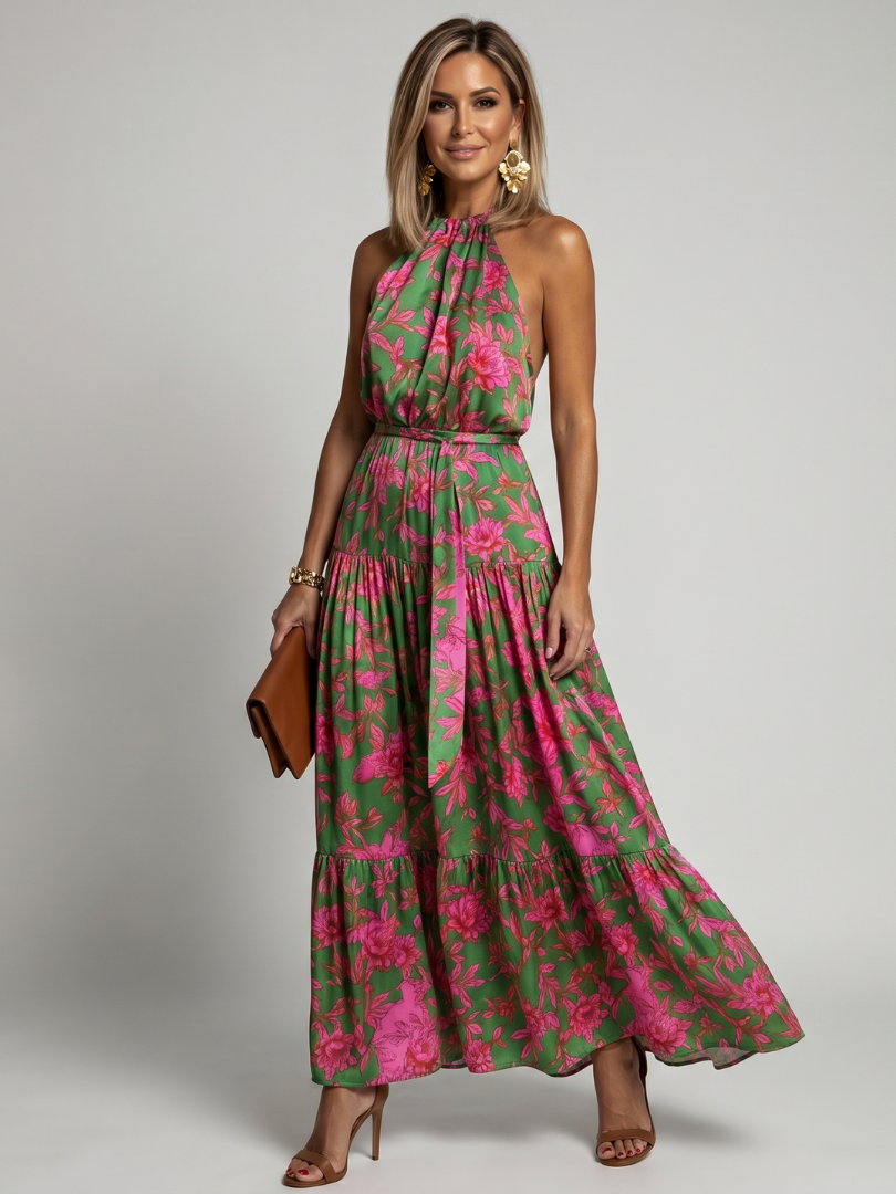 Rowen | Vestido midi drapeado com cinto