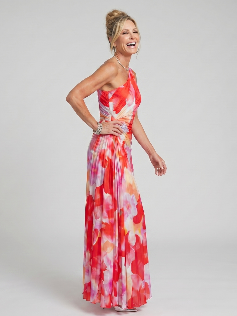 Taya | Vestido midi de um ombro com corpete plissado
